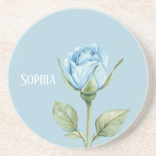 Pretty Light Blue Rose Flower Coaster