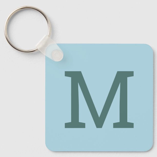 Pretty Light Blue Simple Monogram Initial Keychain (Front)