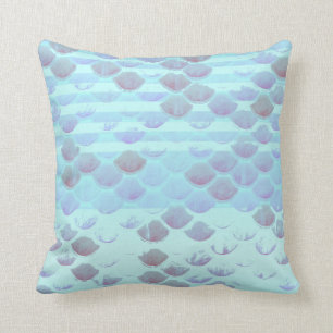 Pretty Light Blue Striped Mermaid Fish Scales Cushion