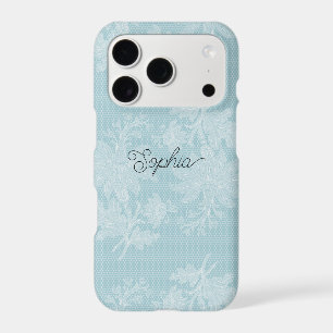 Pretty Light Blue White Floral Faux Lace  