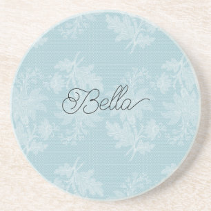 Pretty Light Blue White Floral Faux Lace Coaster