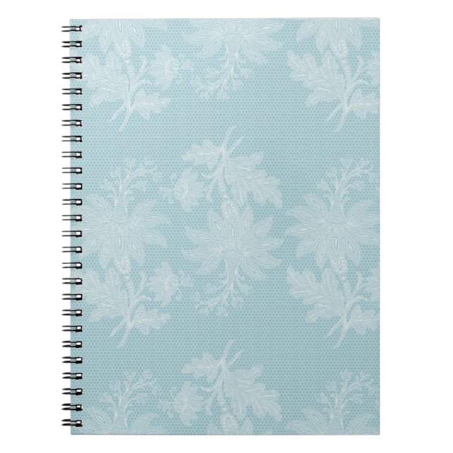 Pretty Light Blue White Floral Faux Lace   Notebook (Front)