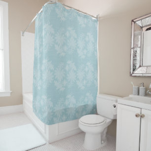 Pretty Light Blue White Floral Faux Lace   Shower Curtain