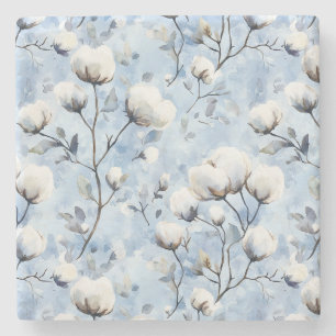 Pretty Light Blue White Floral Stone Coaster