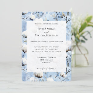 Pretty Light Blue White Floral Wedding Invitation