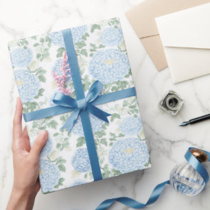 Pretty Light Blue White Flowers Bridal Shower Wrapping Paper