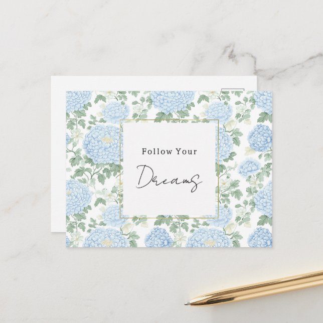 Pretty Light Blue White Flowers Dreams Postcard (Front/Back In Situ)