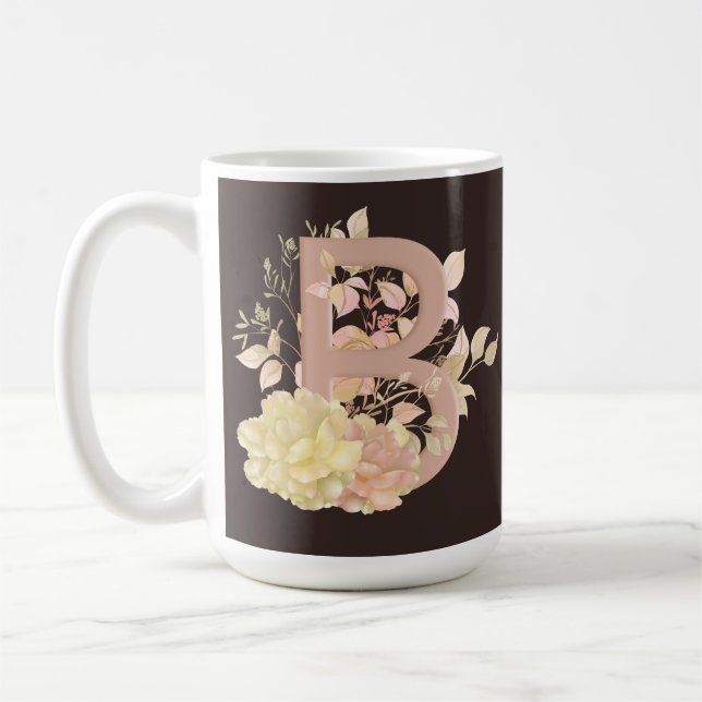 Pretty Light Colour beige Pinkish Roses Letter B Coffee Mug (Left)