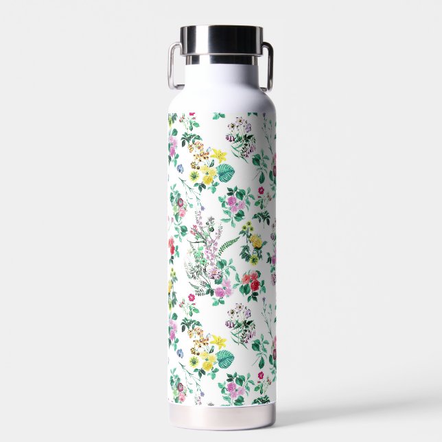 Pretty Light Floral Spring Pattern Water Bottle (Front)
