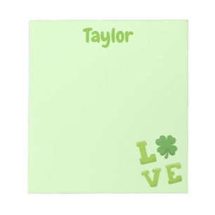 Pretty Light Green Love Block Letter Notepad