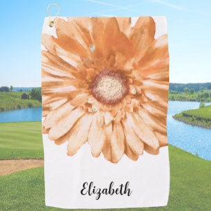 Pretty light orange daisy flower custom name women golf towel
