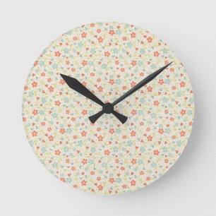 Pretty Light Pastel Spring Floral Round Clock
