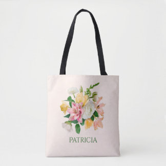 Pretty LIght Peach Spring Floral Personalised Tote Bag