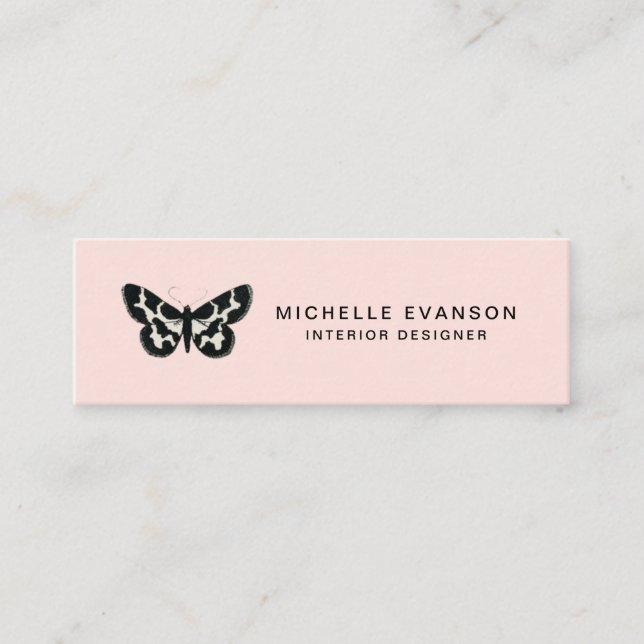 Pretty Light Pink Butterfly Logo Modern Mini Business Card (Front)