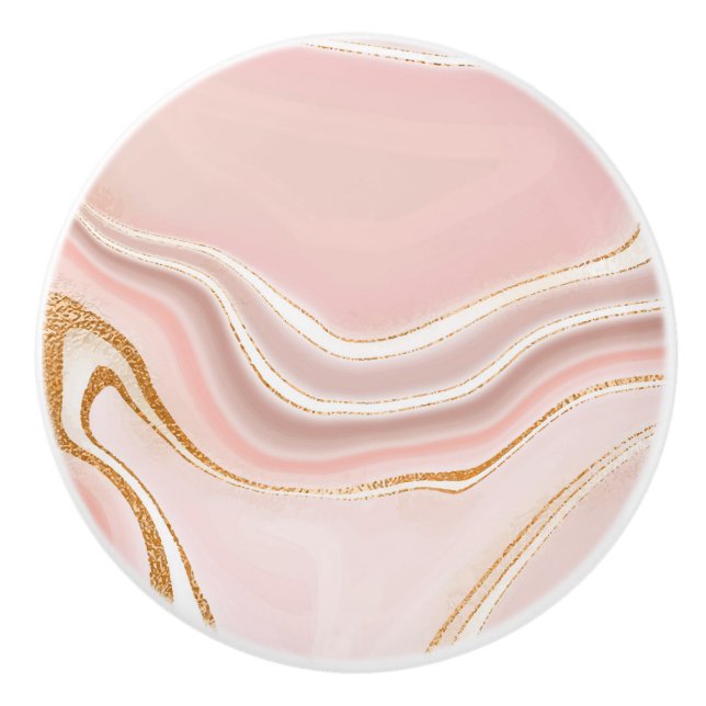 Pretty Light Pink Gold Marble Design Ceramic Knob (Front)