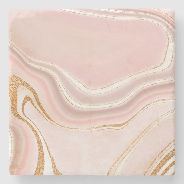 Pretty Light Pink Gold Marble Design Stone Coaster (Front)