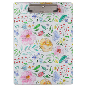Pretty Light Watercolor Flowers and Buds Pattern Clipboard