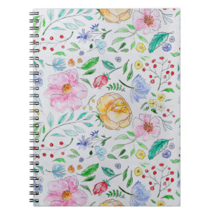 Pretty Light Watercolor Flowers and Buds Pattern Notebook