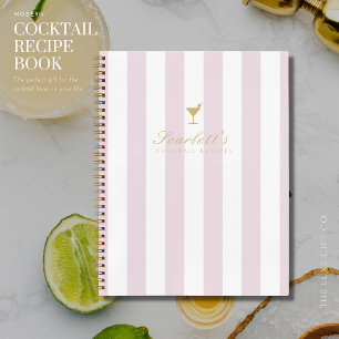 Pretty Lilac and Gold Stripe Blank Cocktail Recipe Notebook