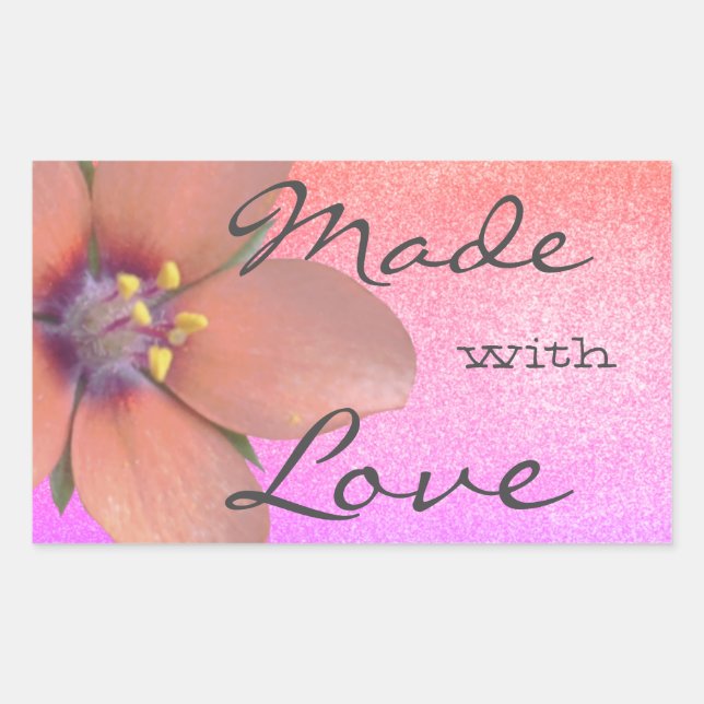 Pretty Lilac Pink Flower Blossom Made with Love Rectangular Sticker (Front)