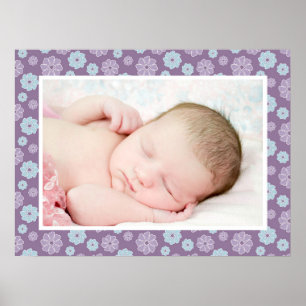 Pretty Lilac Purple and Blue Floral Custom Photo Poster