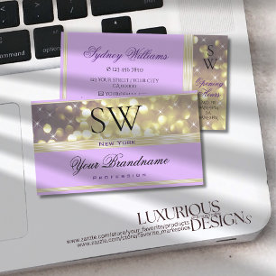 Pretty Lilac Purple Gold Glitter Stars Initials Business Card