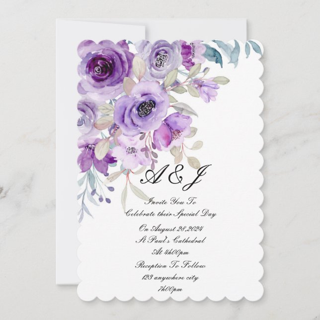 pretty lilac purple wedding invitation (Front)