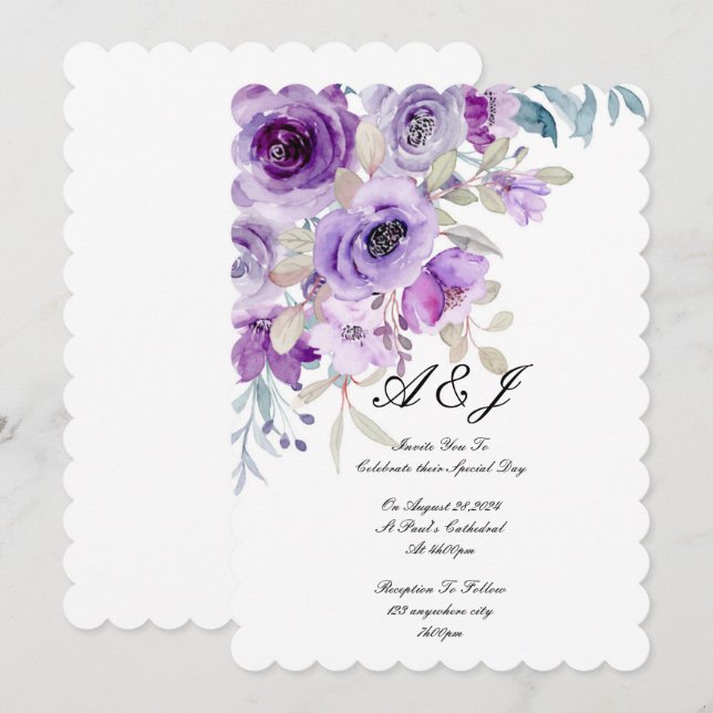 pretty lilac purple wedding invitation (Front/Back)