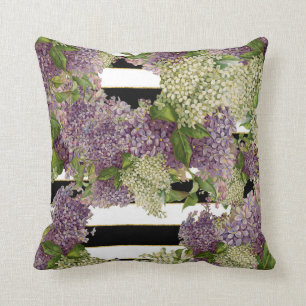 Pretty Lilac Striped Modern Vintage Floral Pattern Cushion