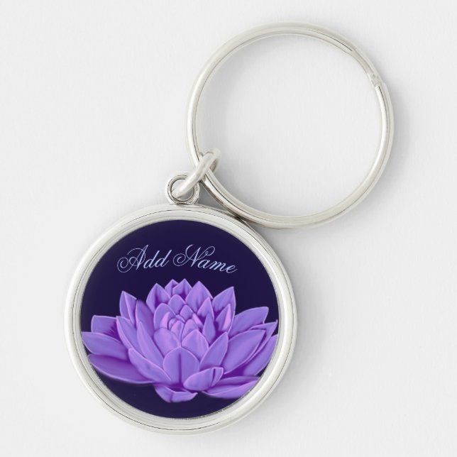 Pretty Lilac Water Lily Personalised Keychain (Front)