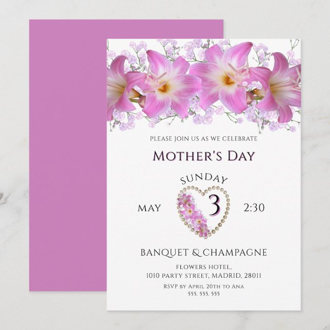 Pretty Lilies For Mother's Day Invitation (Front/Back)
