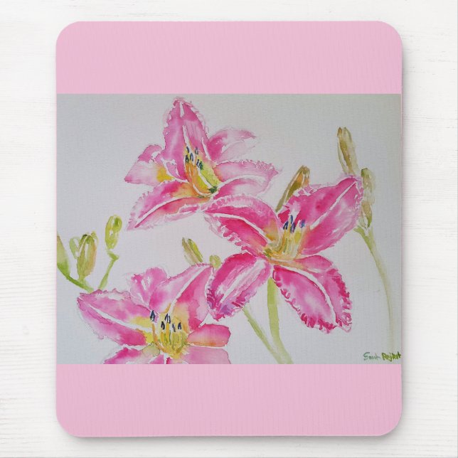 Pretty Lily In Pink Watercolor Painting Lilium Mouse Pad (Front)