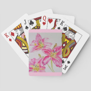 Pretty Lily In Pink Watercolor Painting Lilium Playing Cards