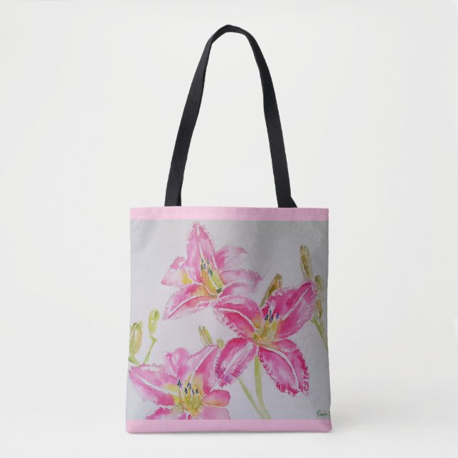 Pretty Lily In Pink Watercolor Painting Lilium Tote Bag (Front)