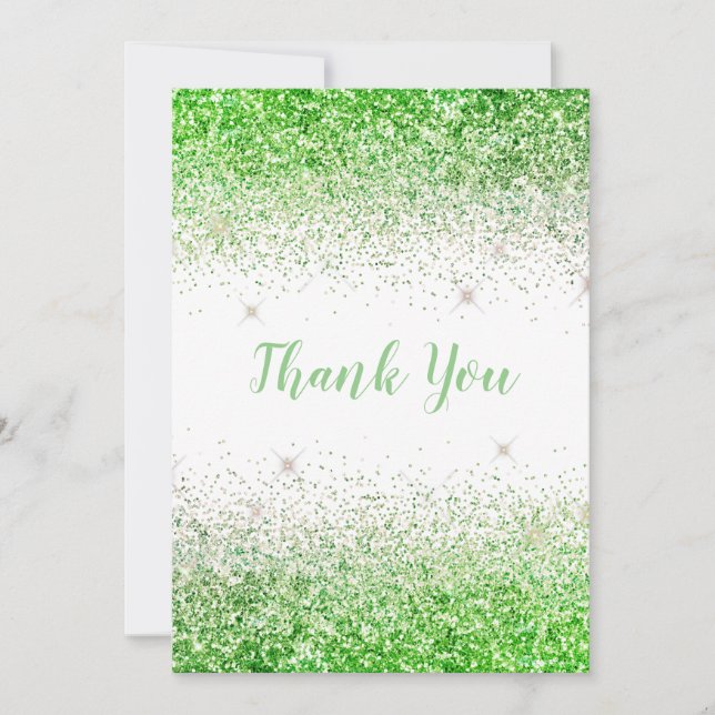 Pretty Lime Glitter Simple Modern Thank You Card (Front)