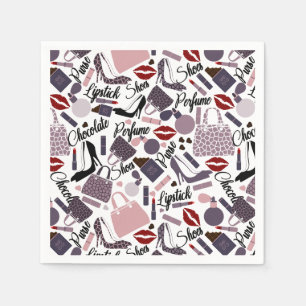 Pretty Lipstick, Perfume, Purse & Shoes Pattern Napkin