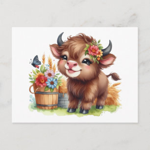 Pretty Little Baby Buffalo Watercolor Postcard