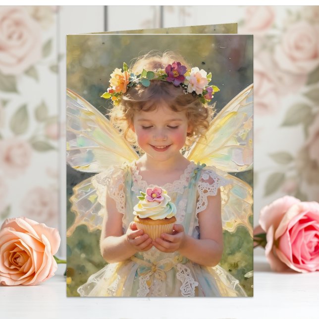 Pretty Little Fairy Girl with Cupcake Birthday Card (Creator Uploaded)