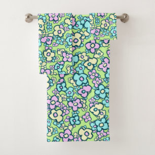 Pretty Little Folk Art Flowers Charming Cheerful Bath Towel Set