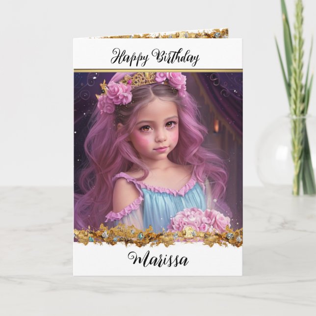 Pretty Little Girl with Pink Roses in her Hair Card (Front)