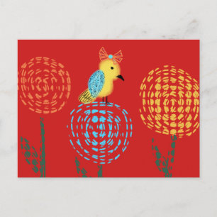 Pretty Little Minimalist Yellow Bird Art Doodle Postcard