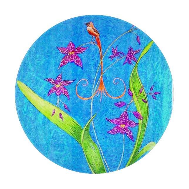 Pretty Little Orchid Bird Cutting Board (Front)