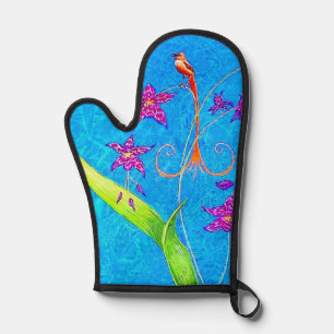 Pretty Little Orchid Bird Oven Mitt