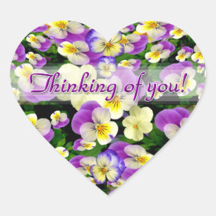 Pretty little Pansies, thinking of you Heart Sticker