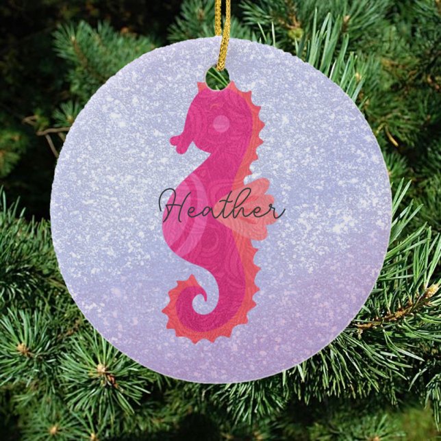 Pretty Little Pink Seahorse Christmas Tree Ceramic Ornament (Creator Uploaded)