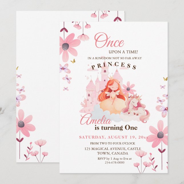 Pretty Little Princess Flower Birthday  Invitation (Front/Back)