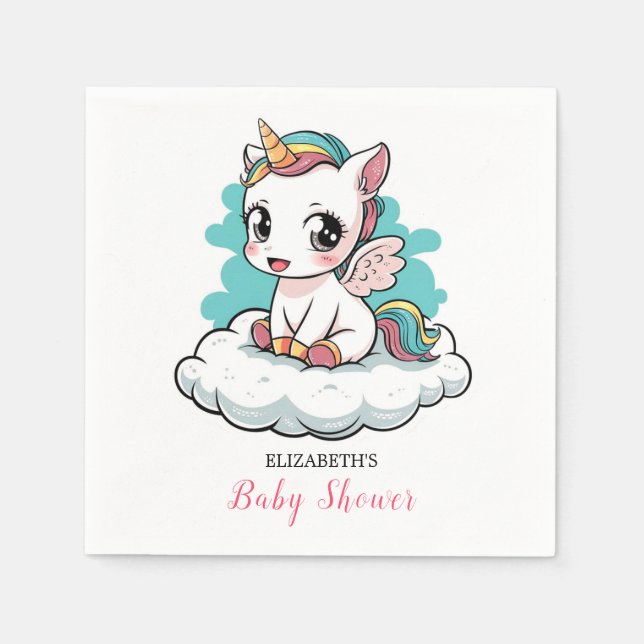 Pretty Little Unicorn Baby Shower Napkin (Front)