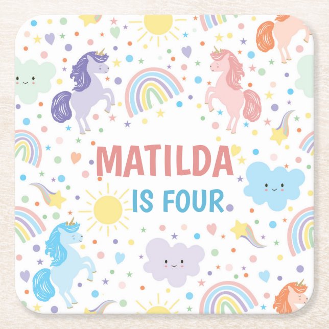 Pretty Little Unicorns Paper Coasters (Front)