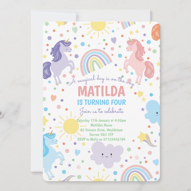 Pretty Little Unicorns Party Invitations  (Front)
