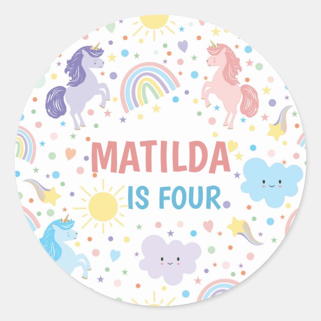 Pretty Little Unicorns Round Stickers (Front)
